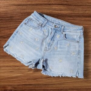 American Eagle Outfitters Floral Embroidered Light Wash Denim Jean Shorts